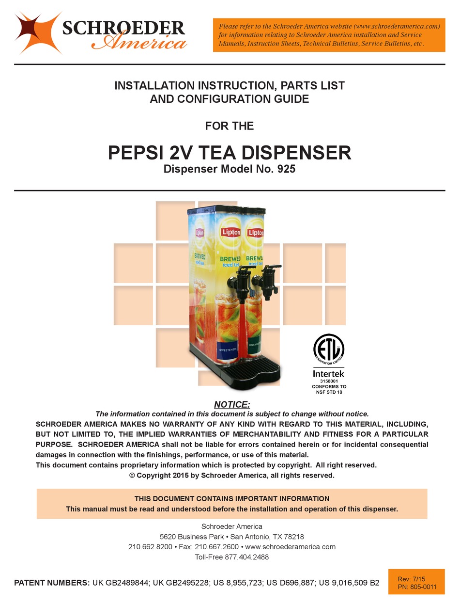 Schroeder America 925 Dual Lipton Tea Dispenser