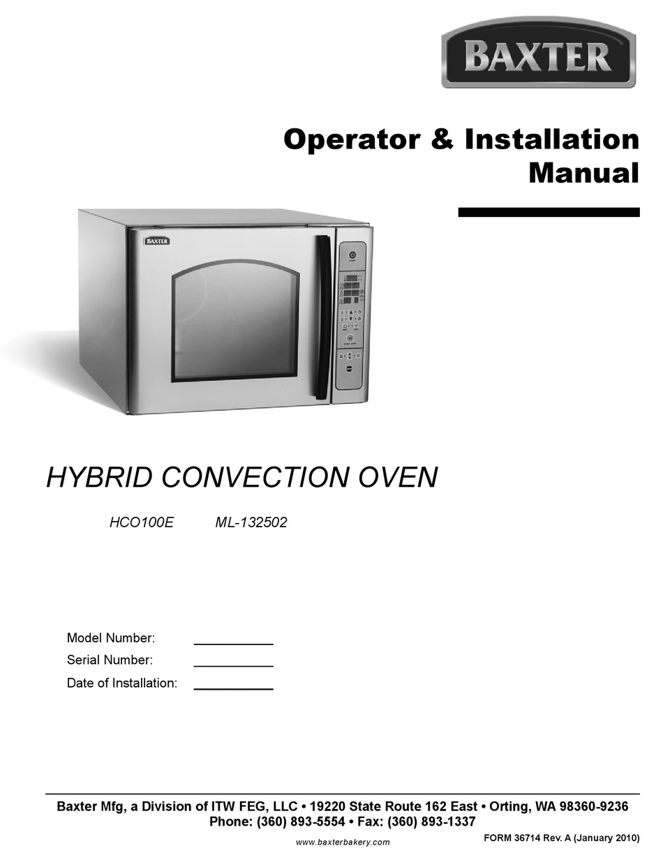 BAXTER HCO100E OPERATOR'S & INSTALLATION MANUAL Pdf Download | ManualsLib