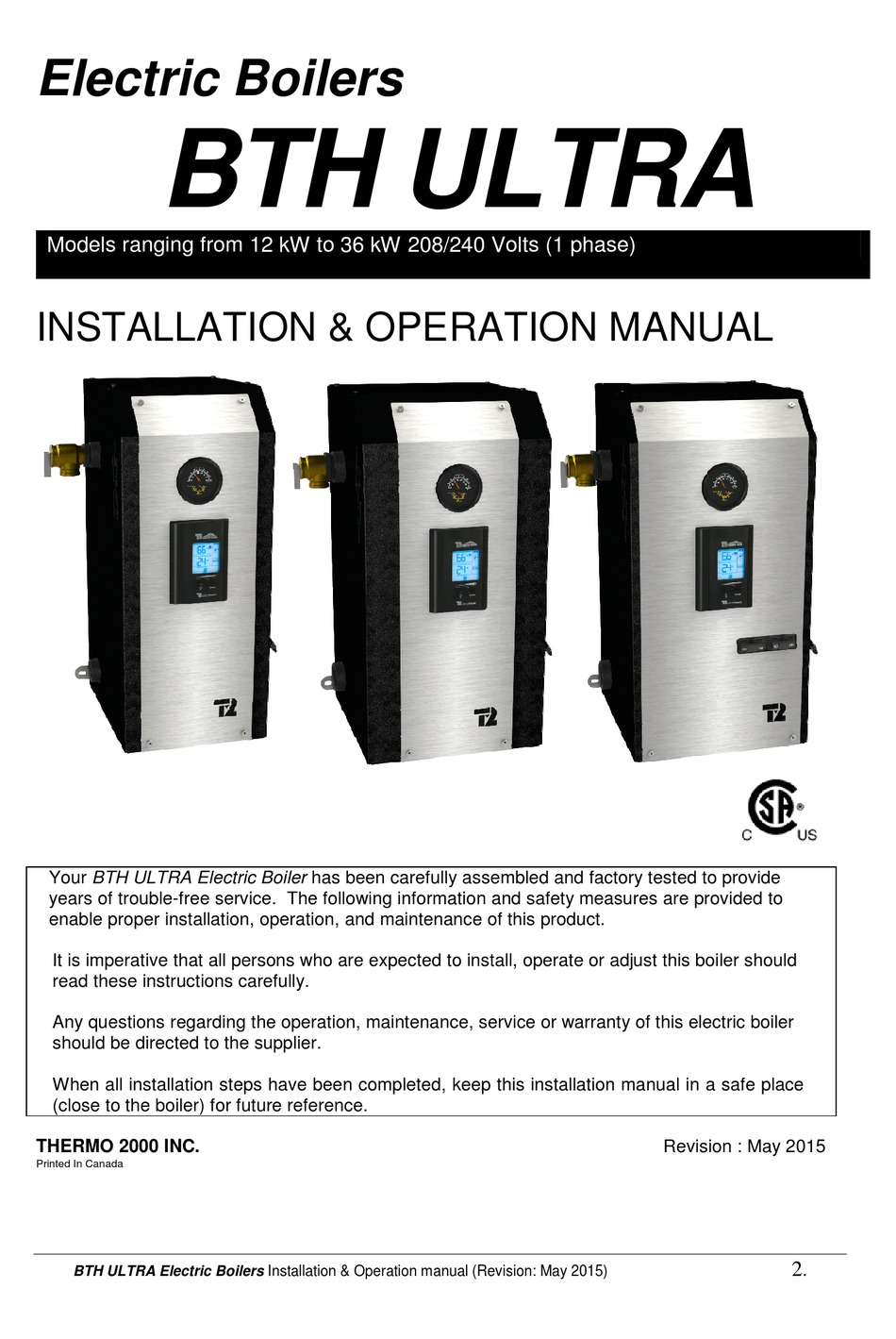 THERMO BTH ULTRA INSTALLATION AND OPERATION MANUAL Pdf Download | ManualsLib