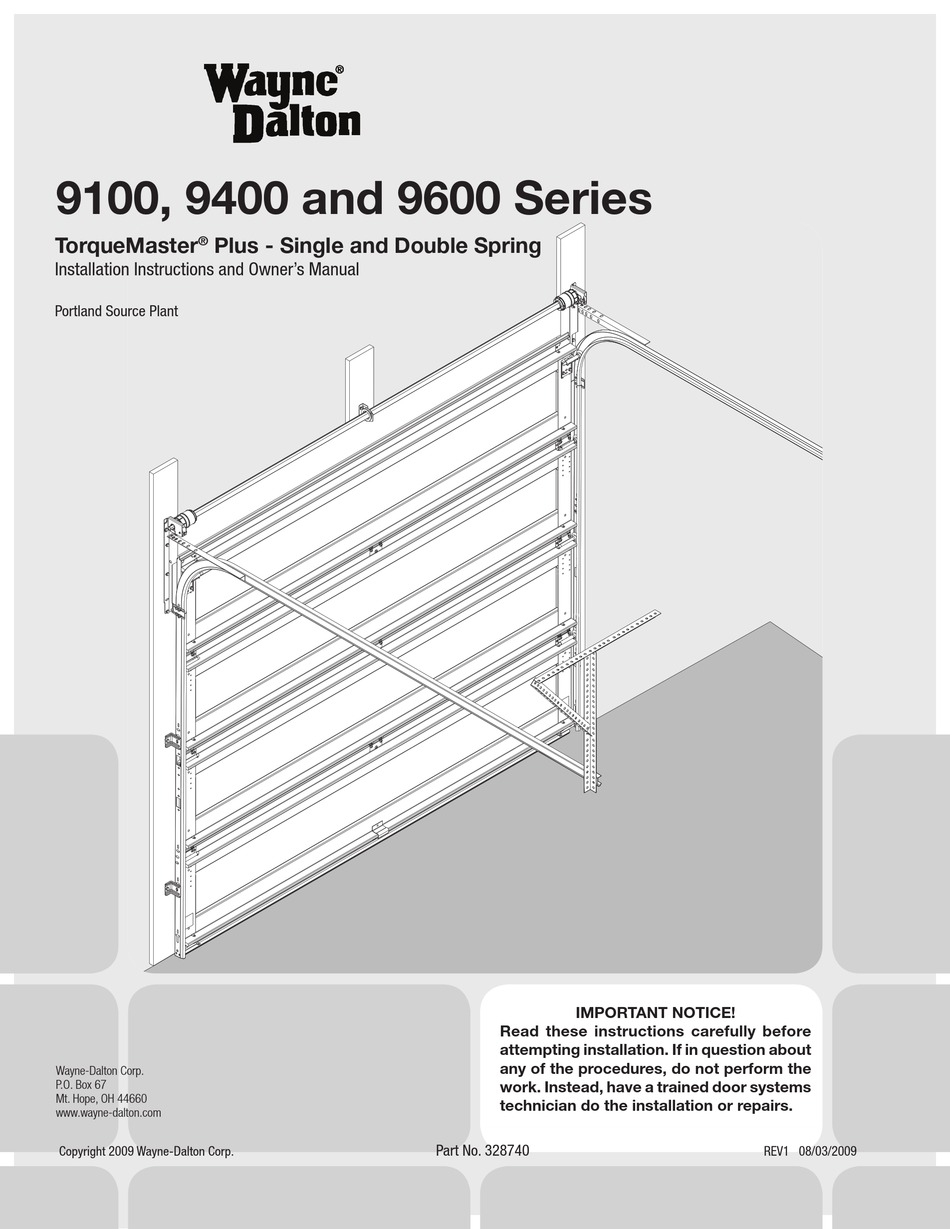 WAYNEDALTON 9600 SERIES INSTALLATION INSTRUCTIONS AND OWNER'S MANUAL