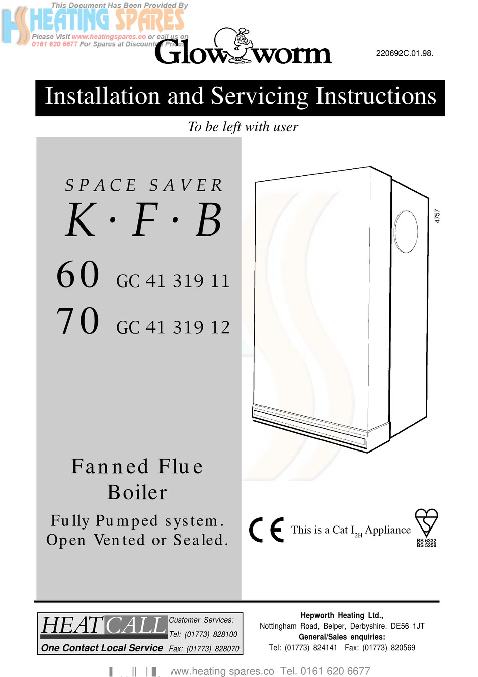Glow Worm Space Saver K F B 60 Installation And Servicing Instructions Pdf Download Manualslib