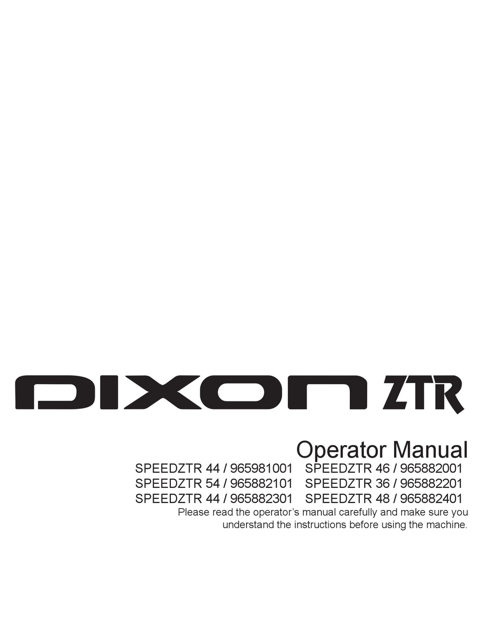 Dixon Speedztr 44 965981001 Operators Manual Pdf Download Manualslib