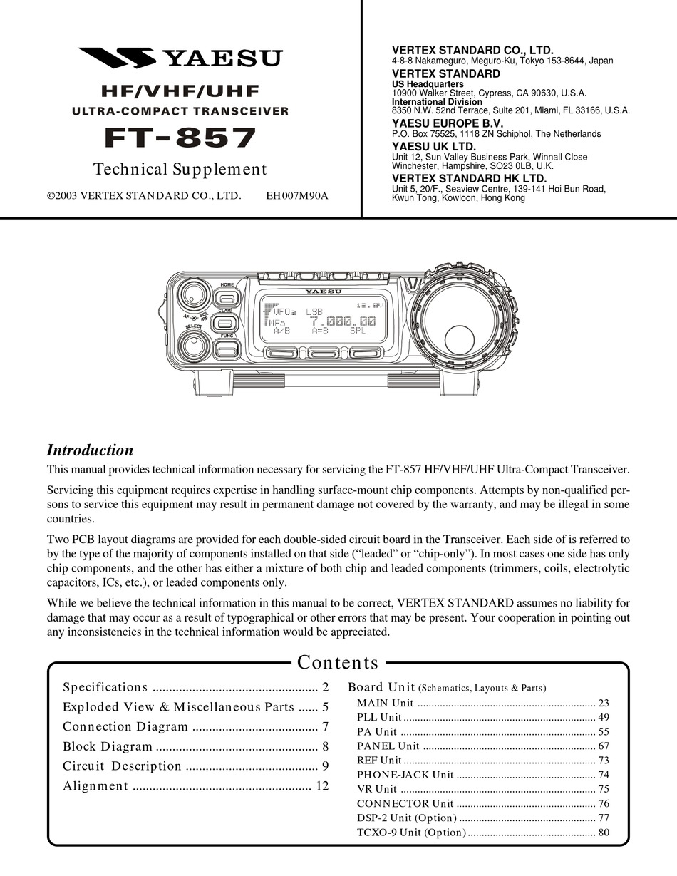 YAESU FT857 TECHNICAL SUPPLEMENT Pdf Download ManualsLib