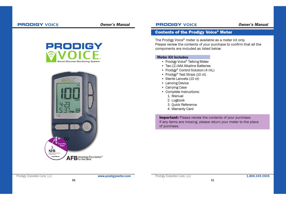 PRODIGY DIABETES VOICE OWNER'S MANUAL Pdf Download ManualsLib