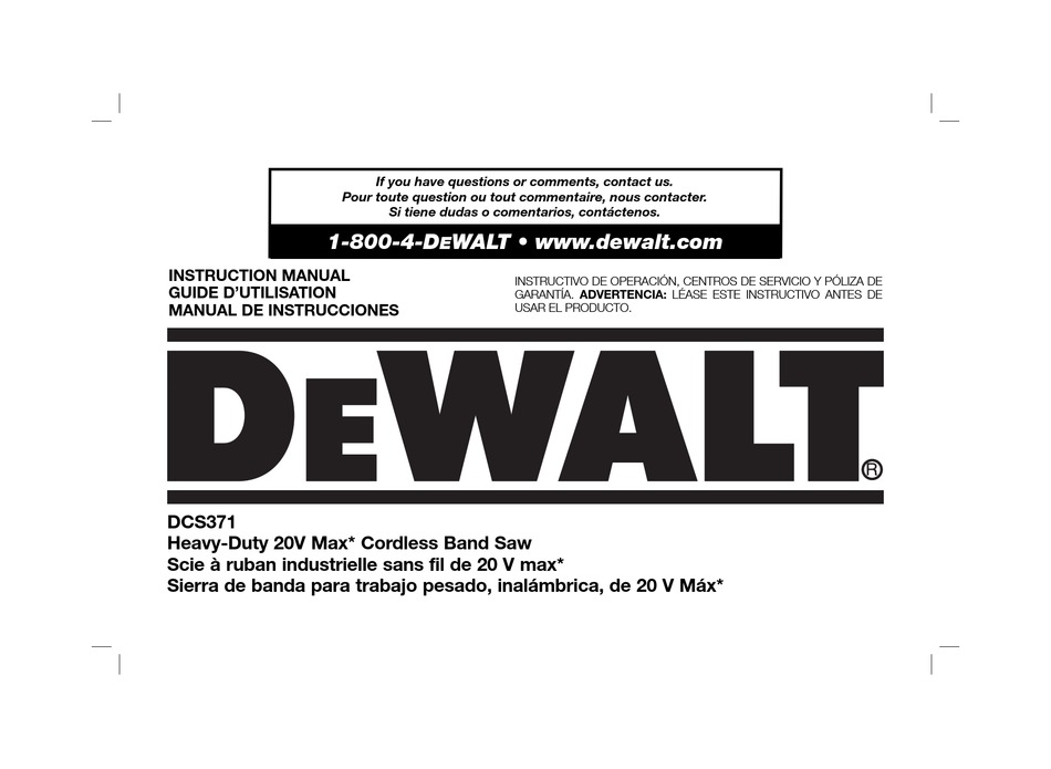 DEWALT DCS371 INSTRUCTION MANUAL Pdf Download | ManualsLib