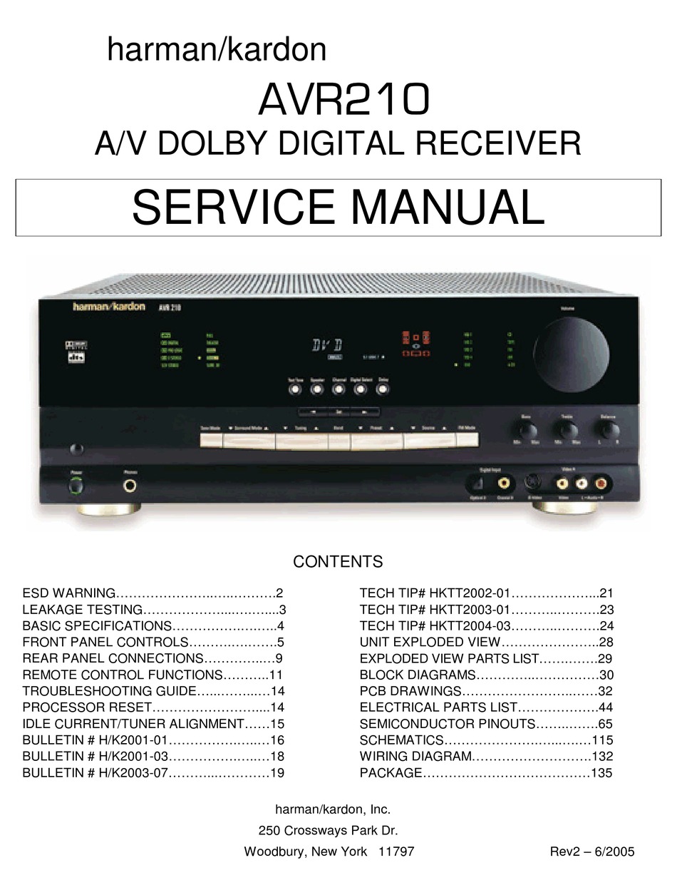 HARMAN KARDON AVR210 SERVICE MANUAL Pdf Download | ManualsLib