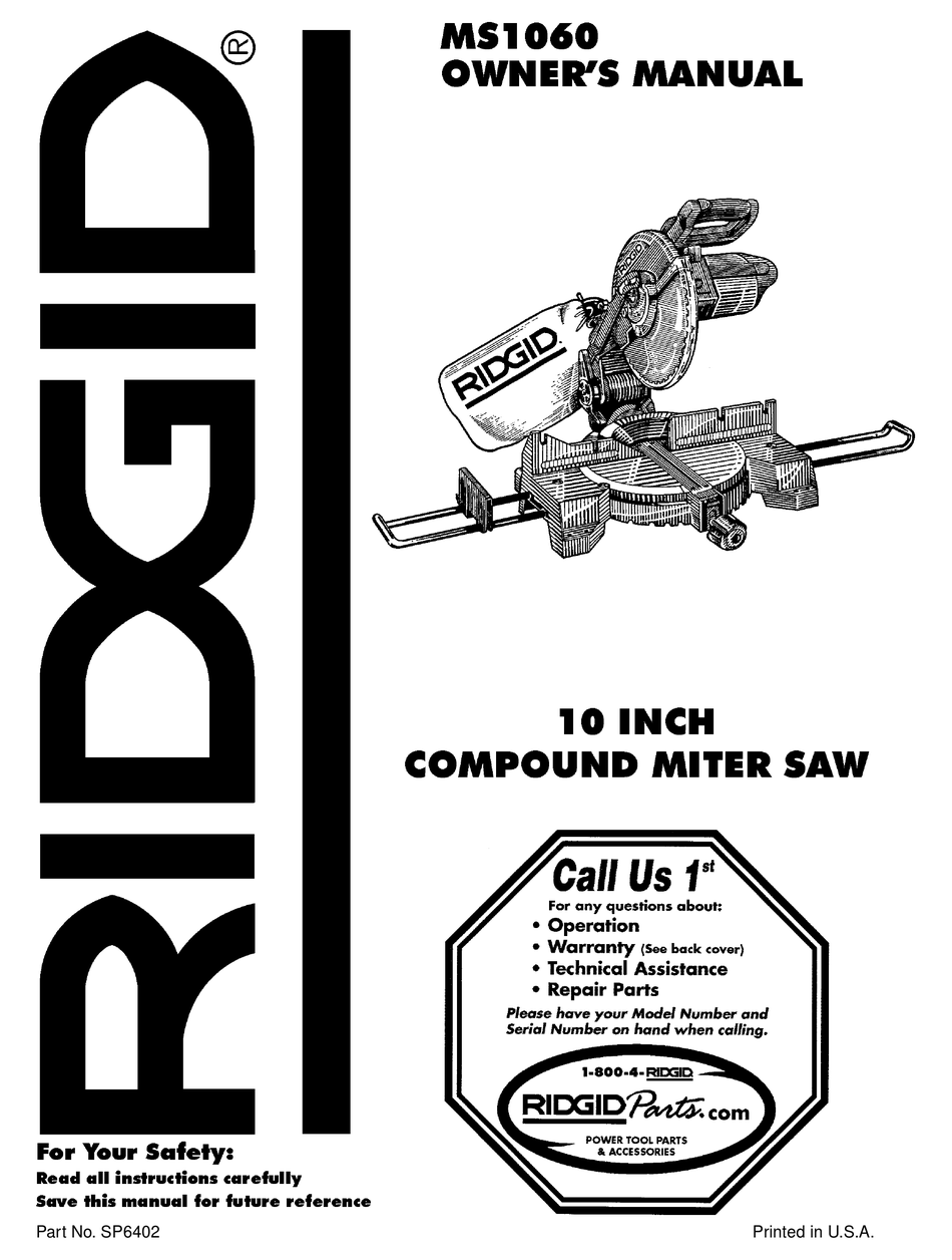 RIDGID MS1060 OWNER'S MANUAL Pdf Download | ManualsLib