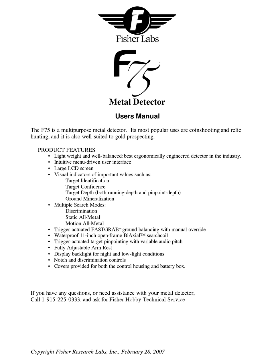 FISHER LABS F75 USER MANUAL Pdf Download | ManualsLib