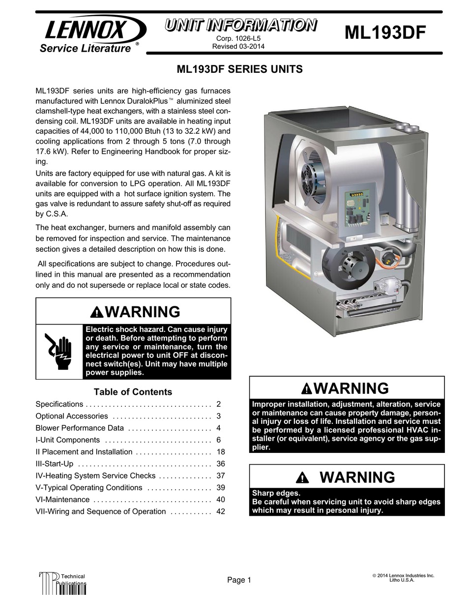 LENNOX ML193DF045P36B UNIT INFORMATION Pdf Download | ManualsLib