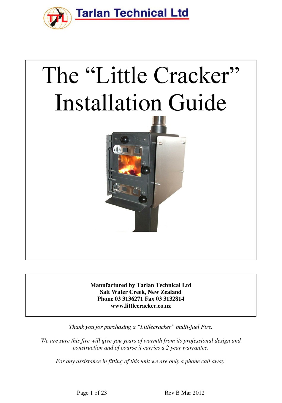 TARLAN TECHNICAL LITTLE CRACKER INSTALLATION MANUAL Pdf Download |  ManualsLib