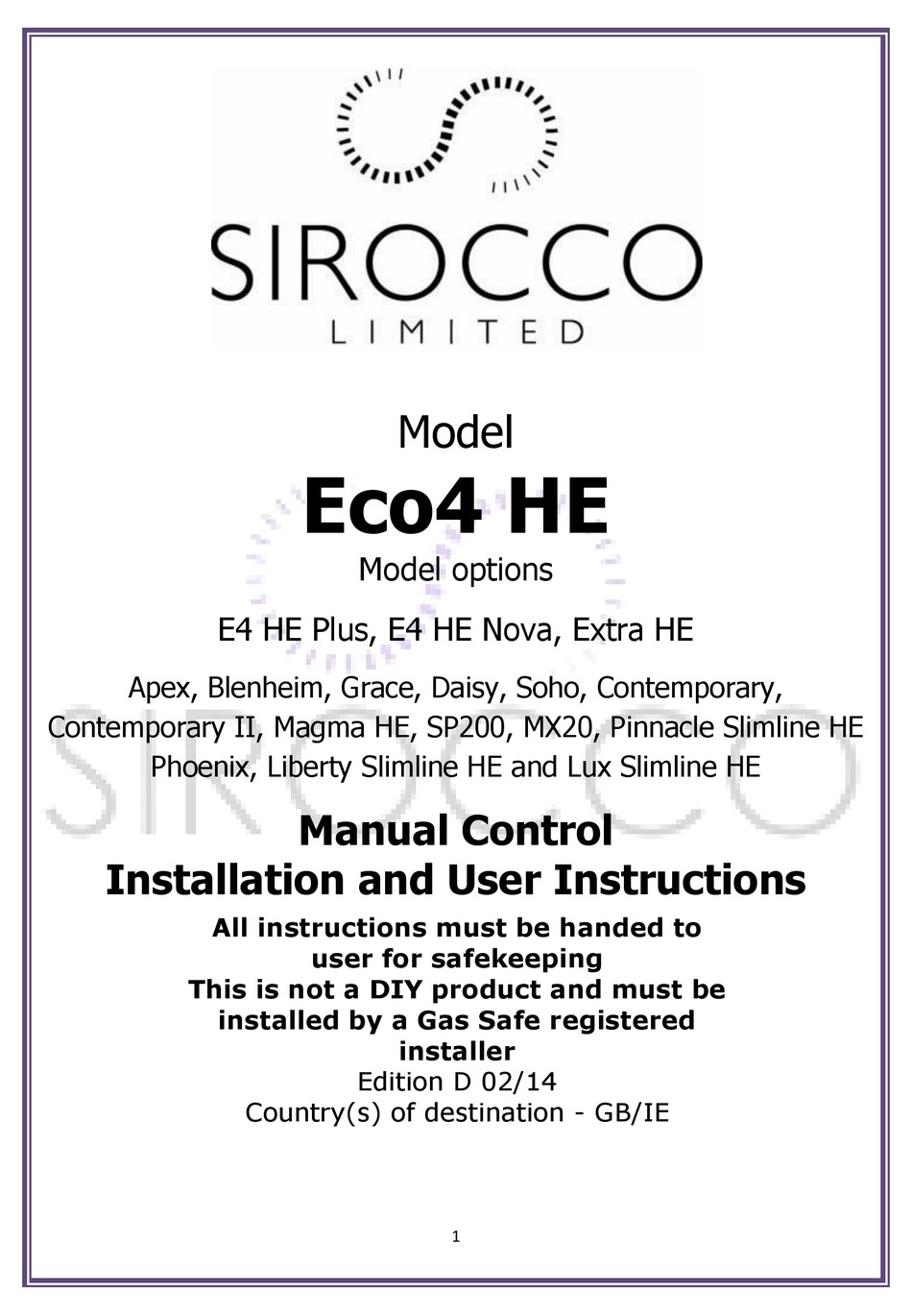 sirocco streamline 2 gas fire manual