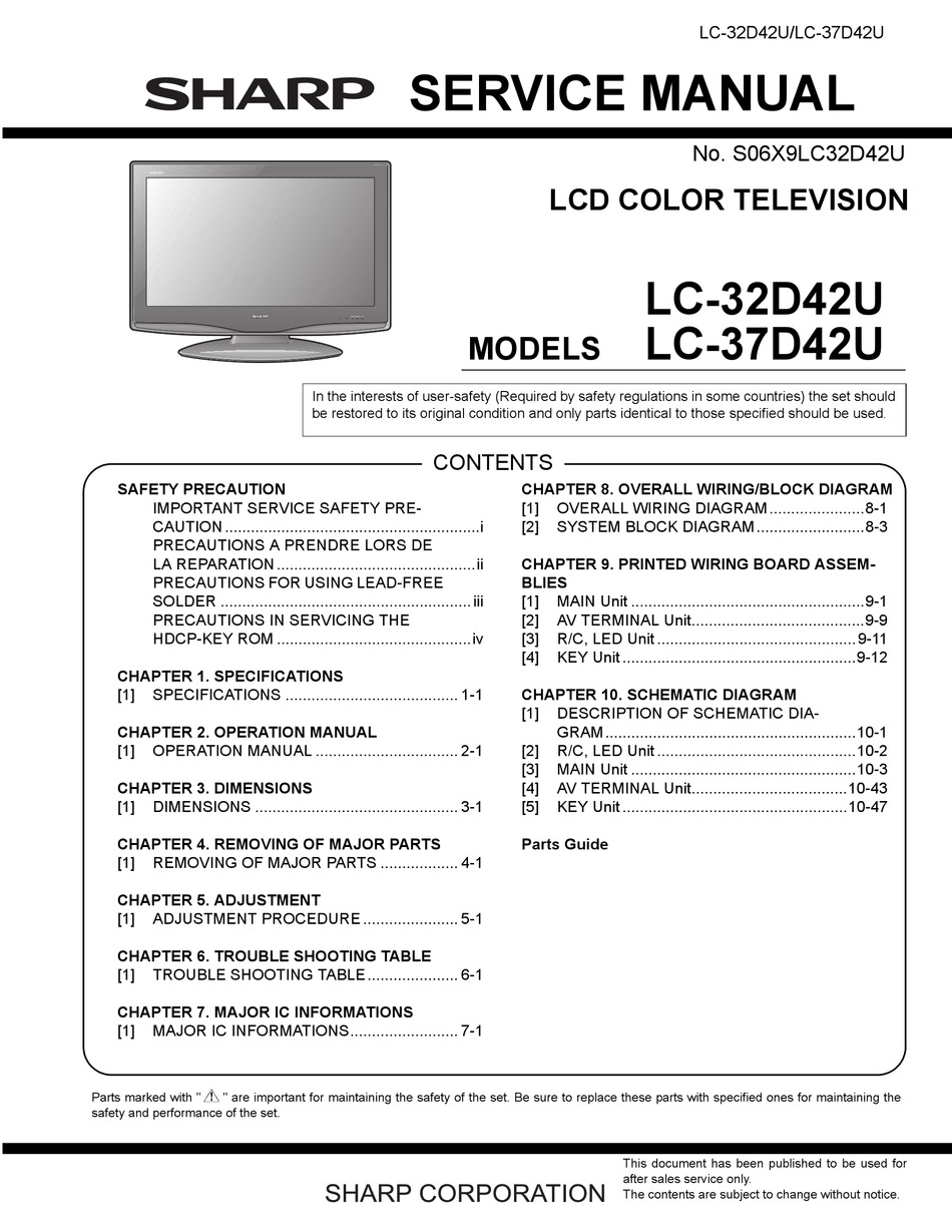 SHARP LC-32D42U SERVICE MANUAL Pdf Download | ManualsLib