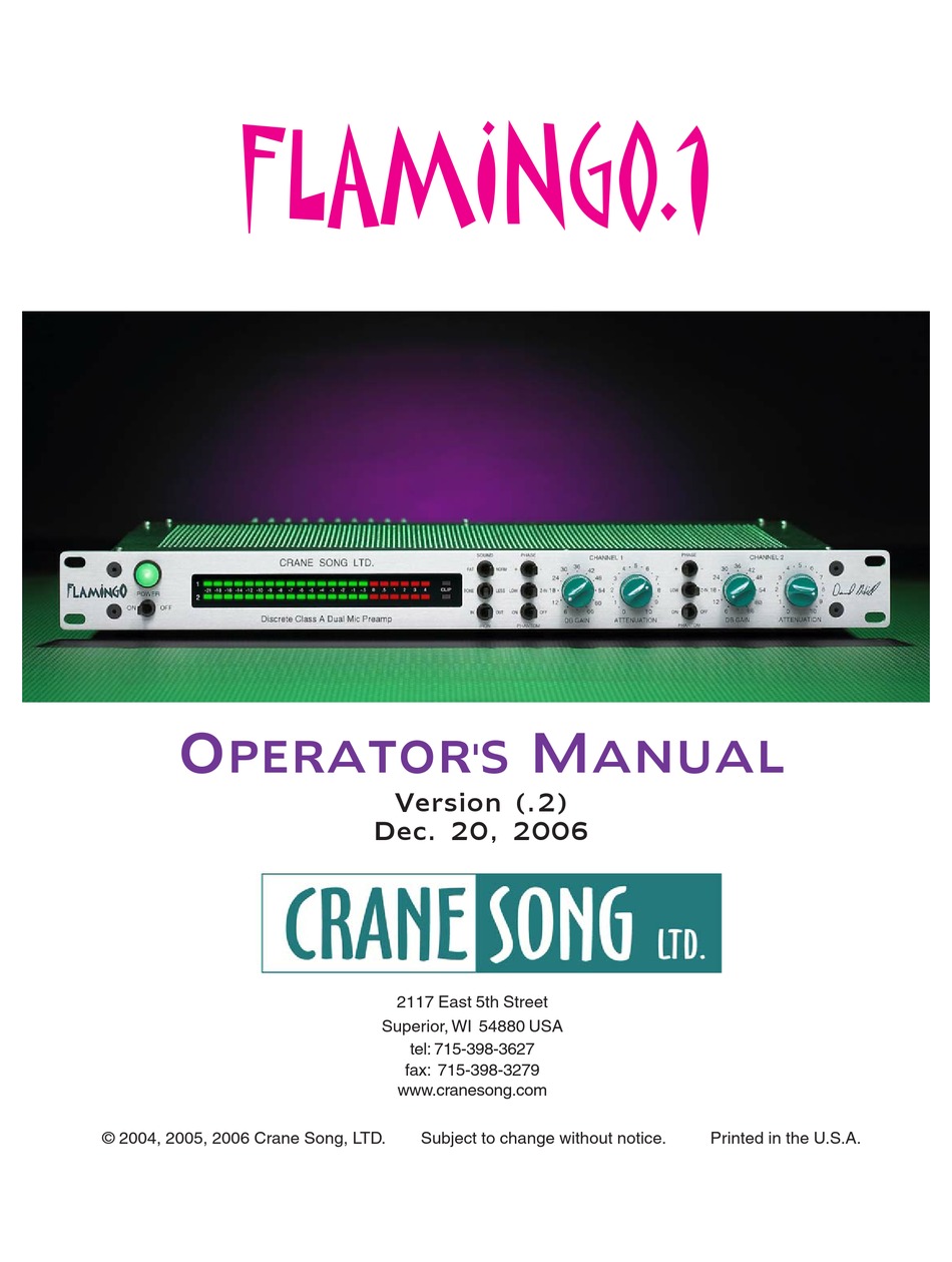 CRANE SONG FLAMINGO OPERATOR