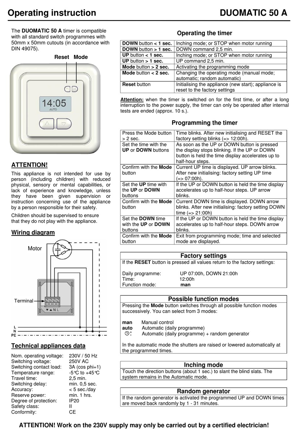 DUOMATIC 50 A OPERATING INSTRUCTIONS Pdf Download | ManualsLib