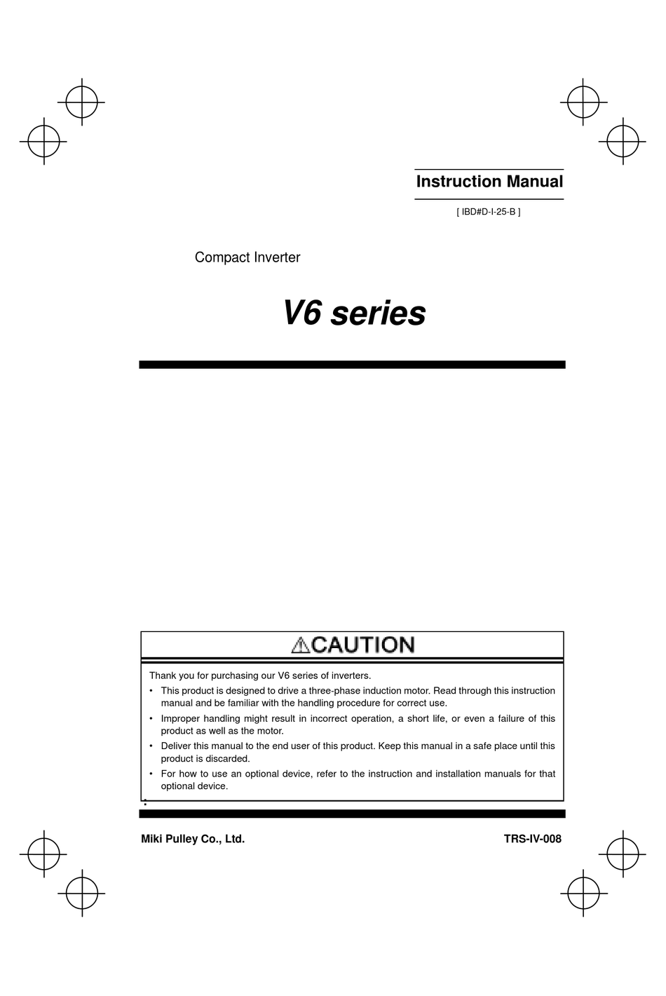 MIKI PULLEY V6 SERIES INSTRUCTION MANUAL Pdf Download | ManualsLib