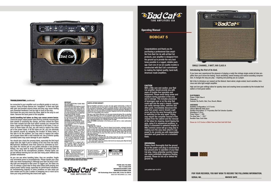 BAD CAT BOBCAT 5 OPERATING MANUAL Pdf Download | ManualsLib