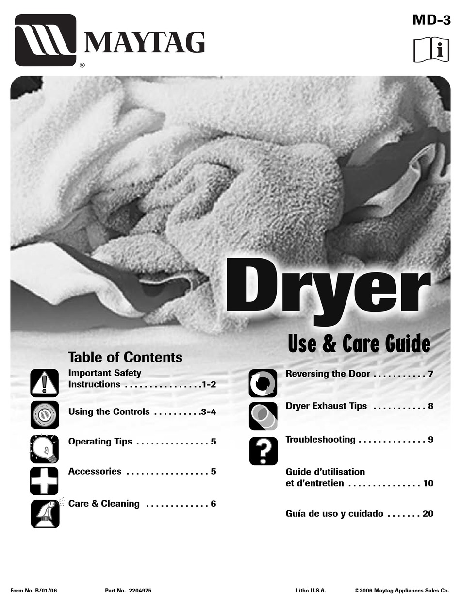 MAYTAG MD-3 USE & CARE MANUAL Pdf Download | ManualsLib