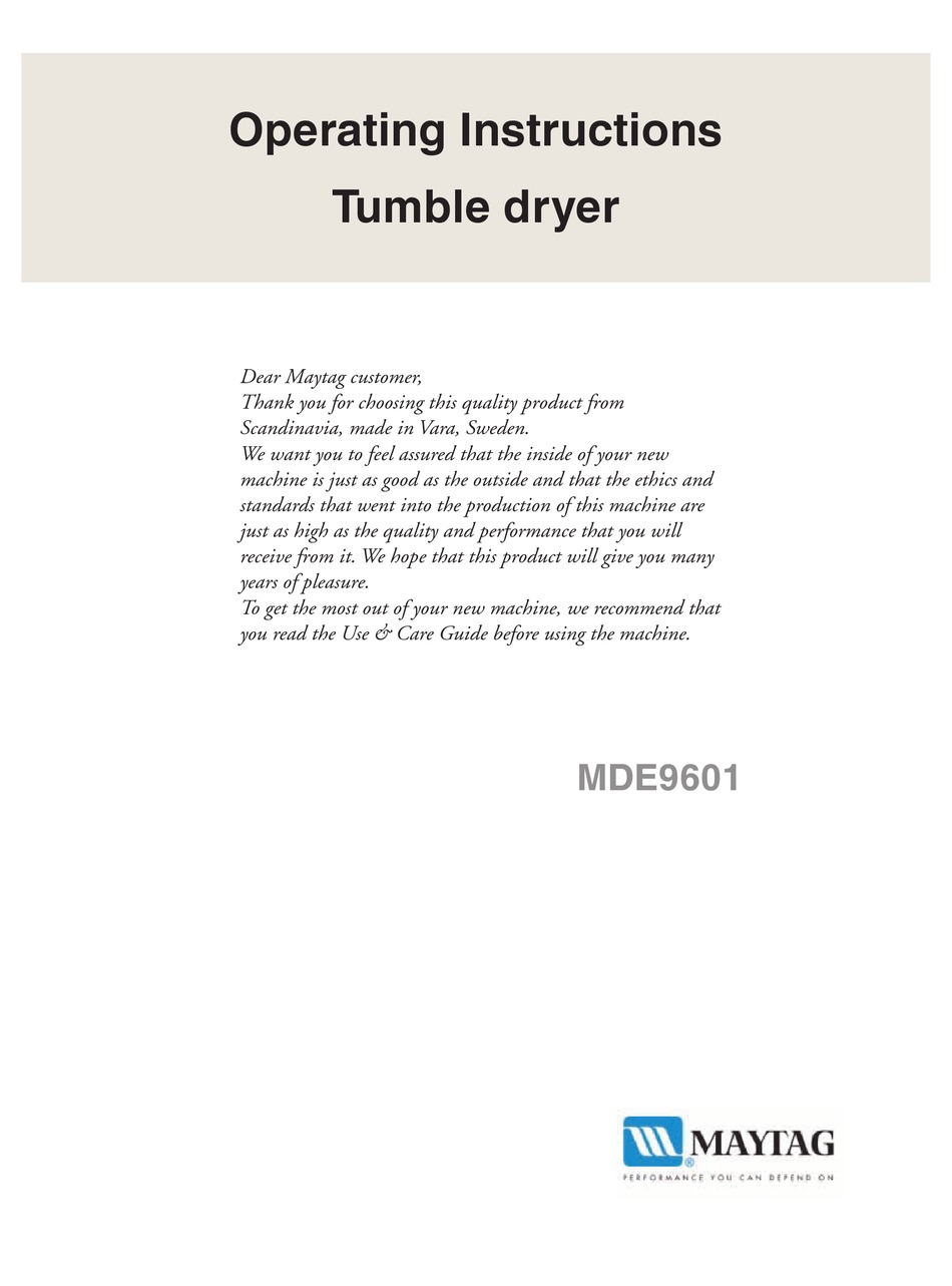 MAYTAG MDE9601 OPERATING INSTRUCTIONS MANUAL Pdf Download ManualsLib