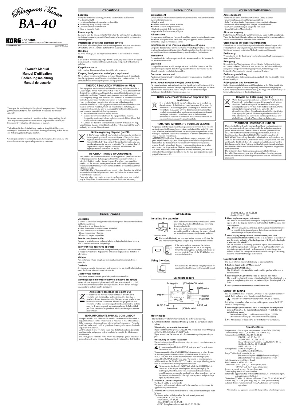 KORG BA-40 OWNER'S MANUAL Pdf Download | ManualsLib