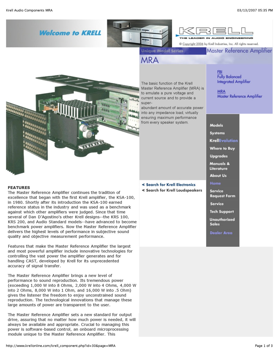 KRELL INDUSTRIES MASTER REFERENCE AMPLIFIE BROCHURE Pdf Download