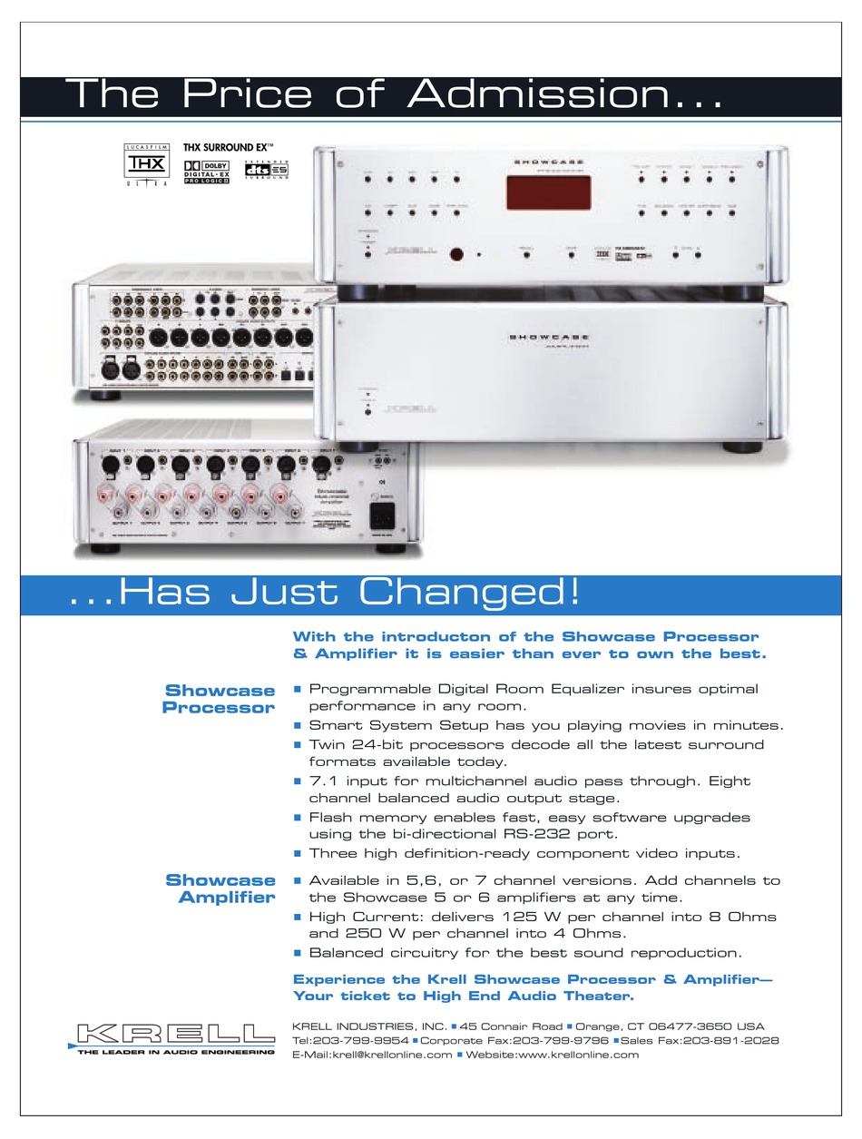 KRELL INDUSTRIES SHOWCASE PROCESSOR & AMPLIFIER BROCHURE & SPECS Pdf