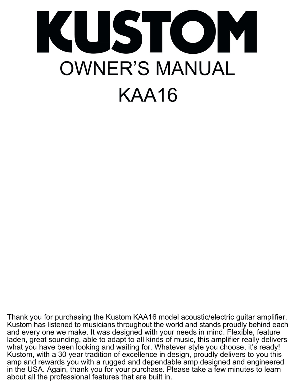 KUSTOM KAA16 OWNER'S MANUAL Pdf Download | ManualsLib