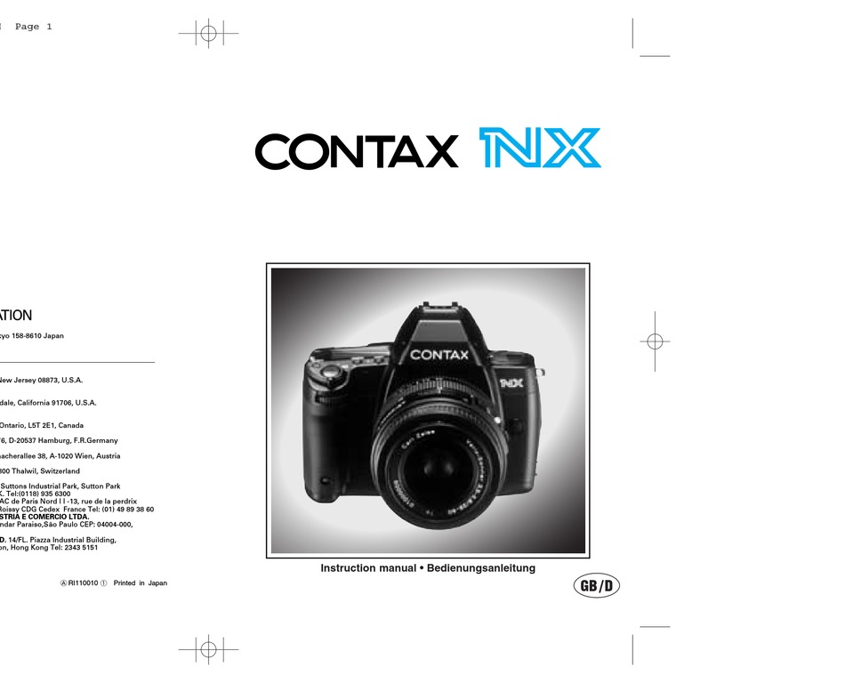 Data BACK d-9 Contax manuale d'uso Manual Instruction 