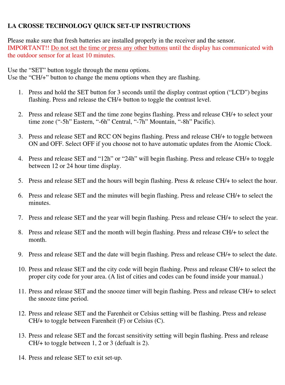 LA CROSSE TECHNOLOGY WS9611UIT QUICK SETUP INSTRUCTIONS Pdf Download
