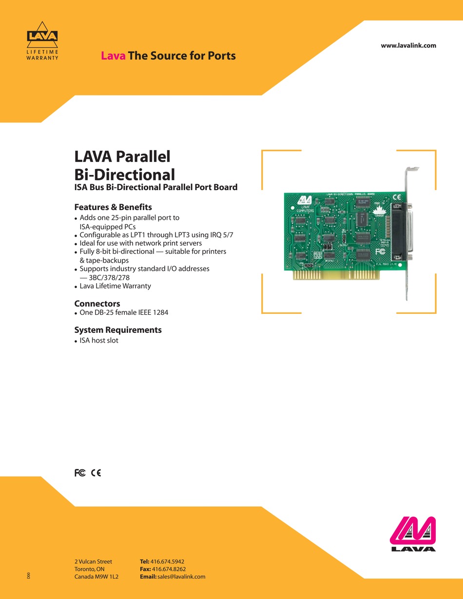 LAVA ISA BUS BIDIRECTIONAL PARALLEL PORT BOARD DATASHEET Pdf Download