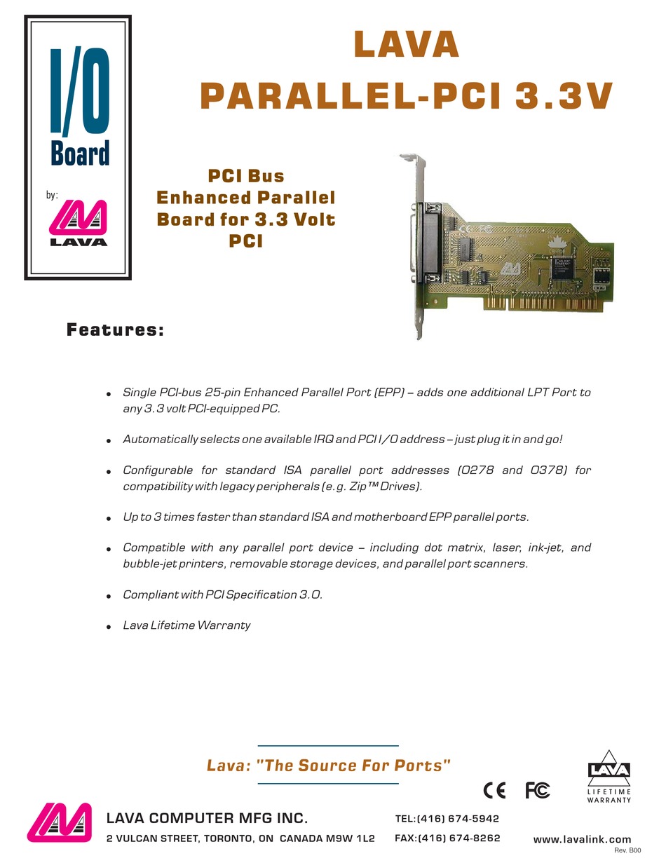 LAVA PCI BUS ENHANCED PARALLEL BOARD DATASHEET Pdf Download ManualsLib