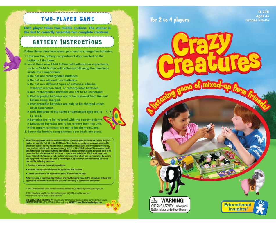 LEARNING RESOURCES CRAZY CREATURES EI2911 MANUAL Pdf Download ManualsLib