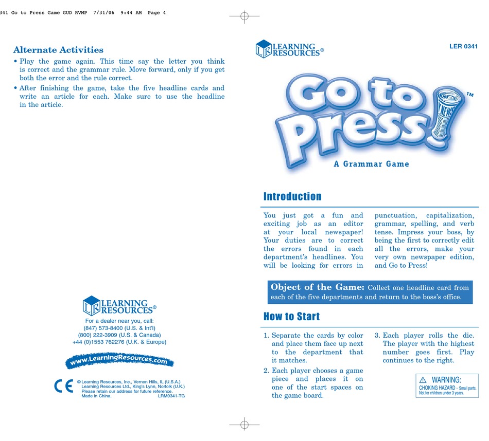 Learning Resources Go To Press Ler 0341 Manual Pdf Download Manualslib