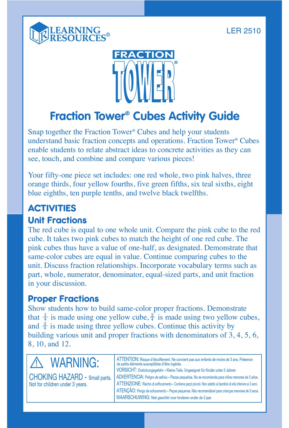 Details about   LOT OF 6 Packages Learning Resources Fraction Tower Equivalency Cubes LER 2509 