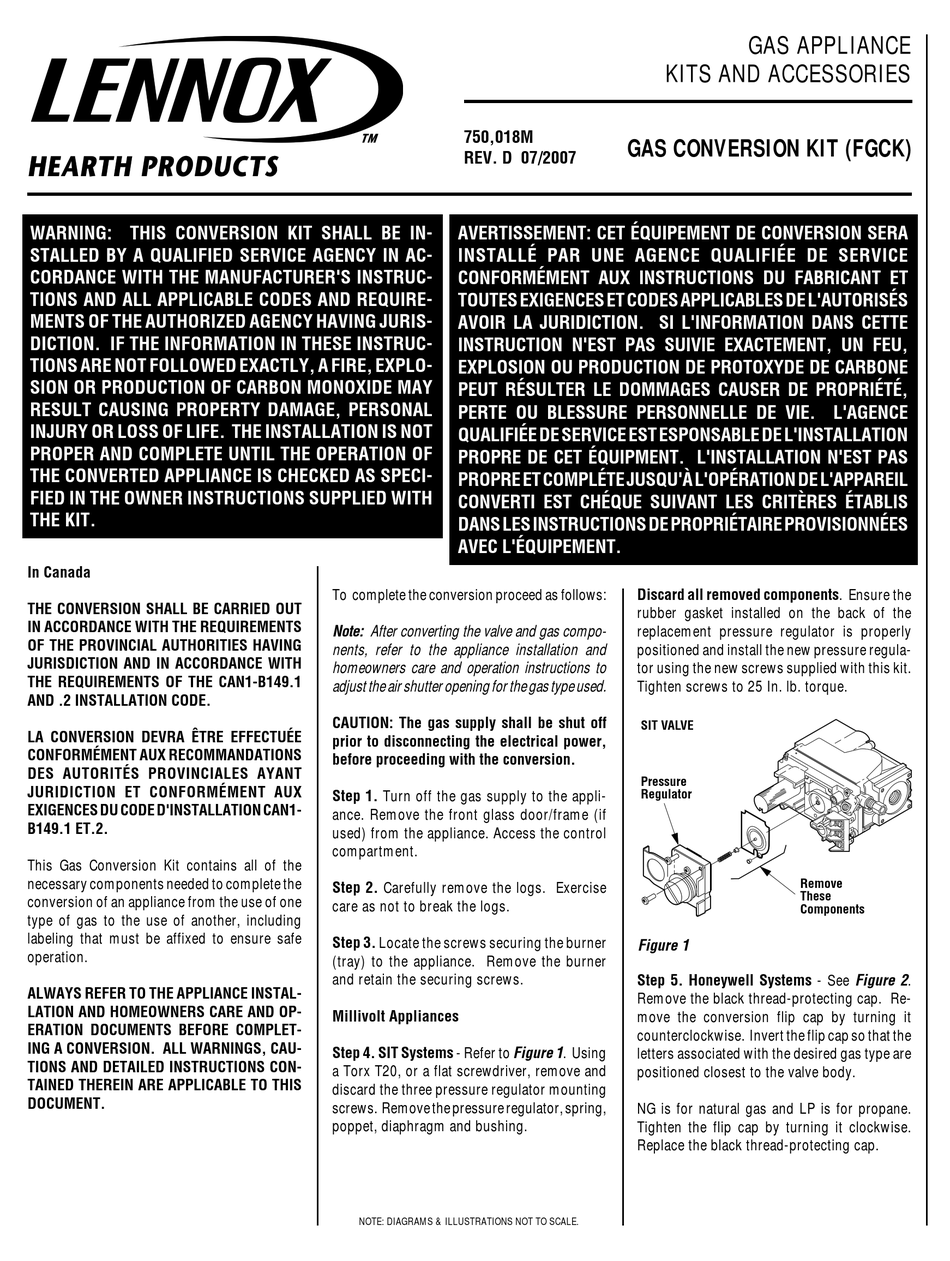 LENNOX HEARTH PRODUCTS GAS CONVERSION KIT FGCK INSTALLATION
