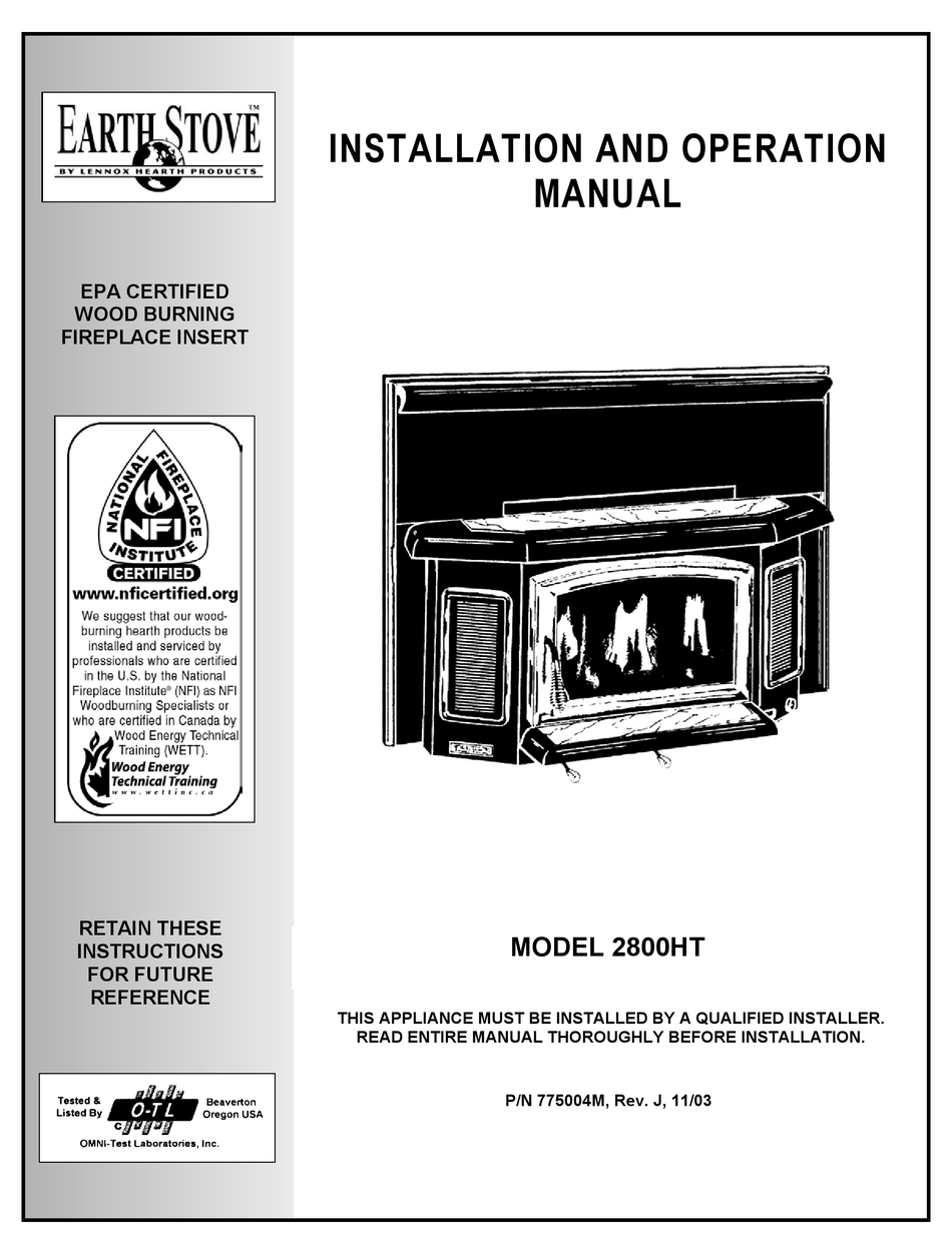 EARTH STOVE 2800HT INSTALLATION AND OPERATION MANUAL Pdf Download