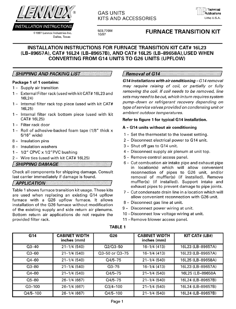 LENNOX 16L23 INSTALLATION INSTRUCTIONS MANUAL Pdf Download | ManualsLib