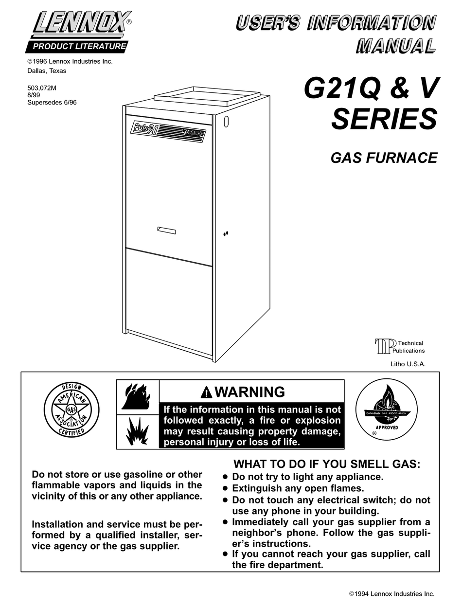 LENNOX G21 V SERIES USER'S INFORMATION MANUAL Pdf Download | ManualsLib