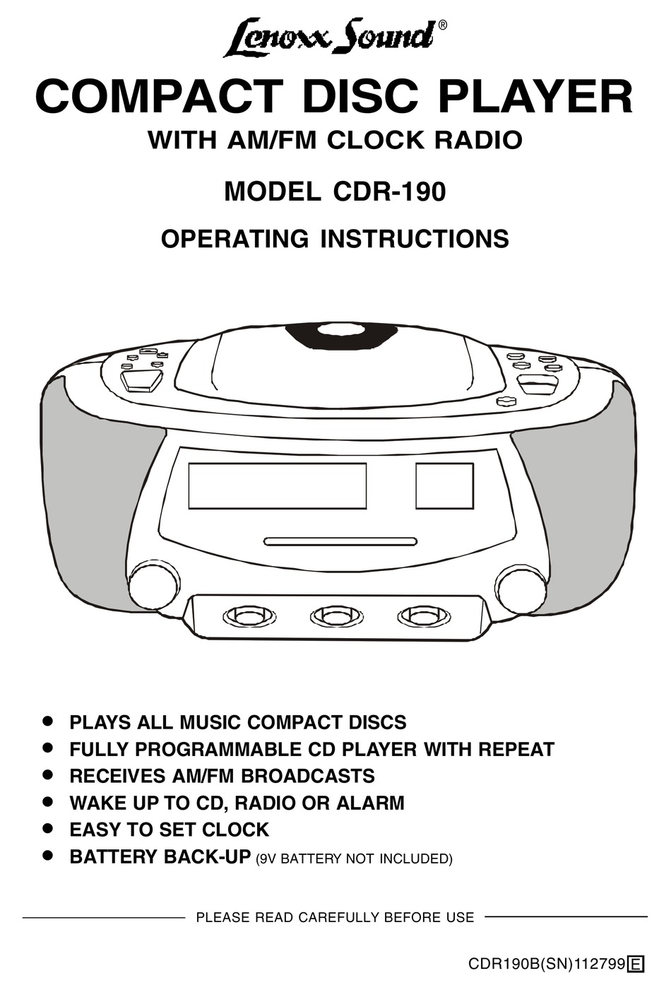 LENOXX CDR190 OPERATING INSTRUCTIONS MANUAL Pdf Download ManualsLib