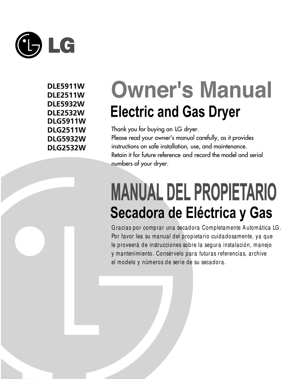 LG DLE2511W OWNER'S MANUAL Pdf Download ManualsLib