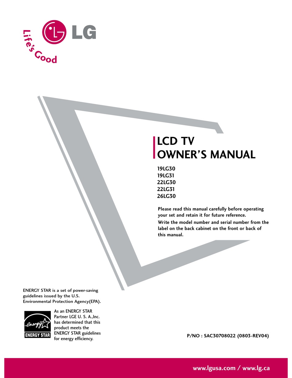 LG 19LG30 OWNER'S MANUAL Pdf Download | ManualsLib