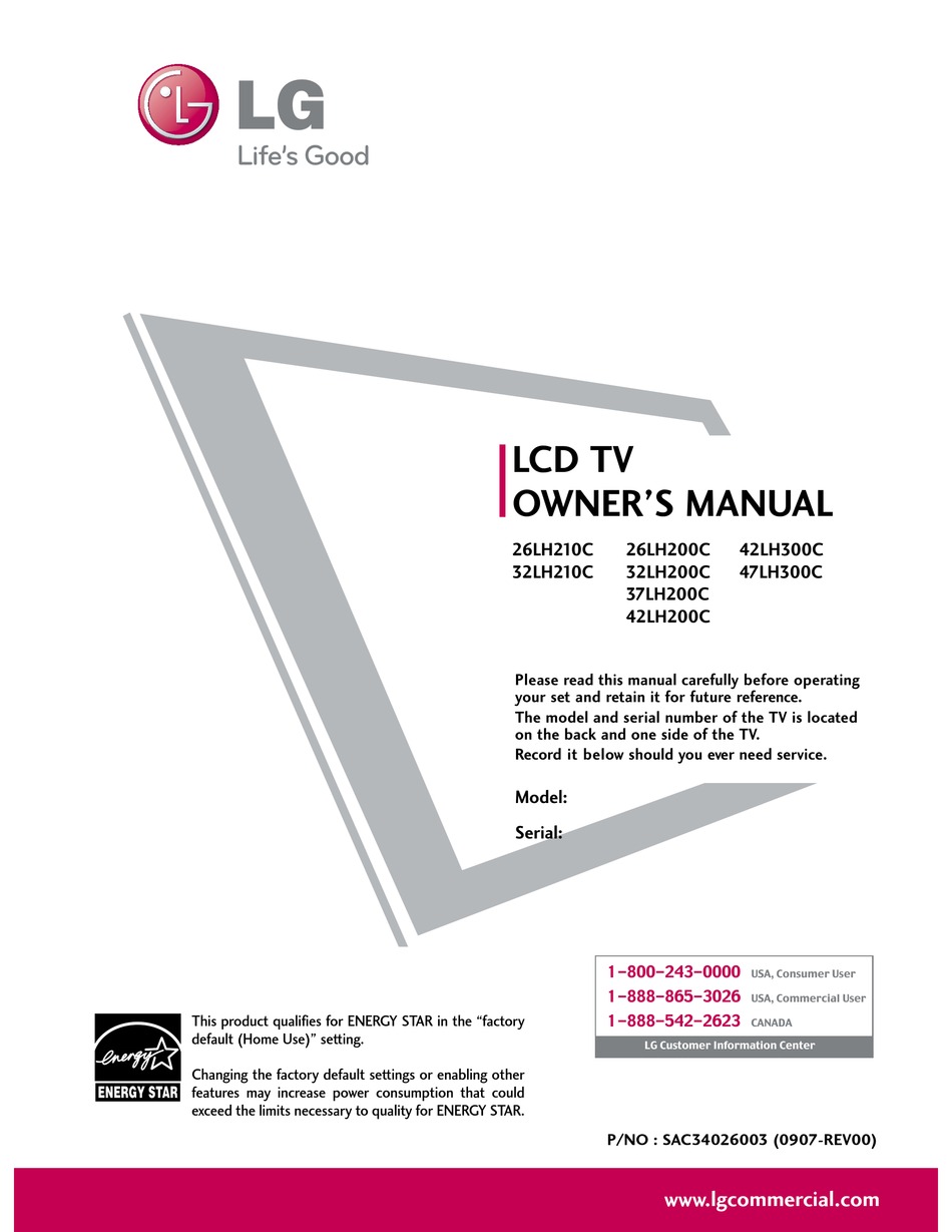 LG 26LH200C OWNER'S MANUAL Pdf Download | ManualsLib