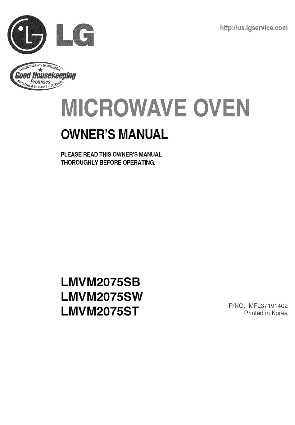 LG MICROWAVE OVEN LMVM2075ST OWNER'S MANUAL Pdf Download | ManualsLib