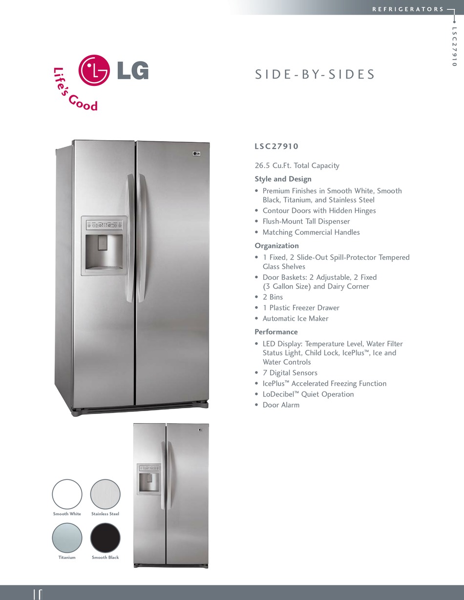 lg lsc27910st side by side refrigerator freezer