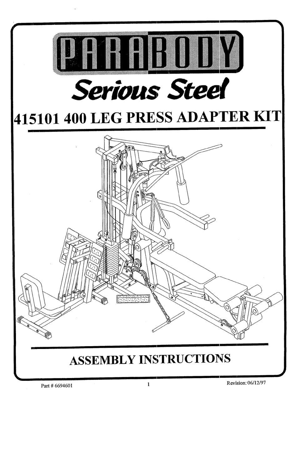 PARABODY 415101 ASSEMBLY INSTRUCTIONS MANUAL Pdf Download | ManualsLib