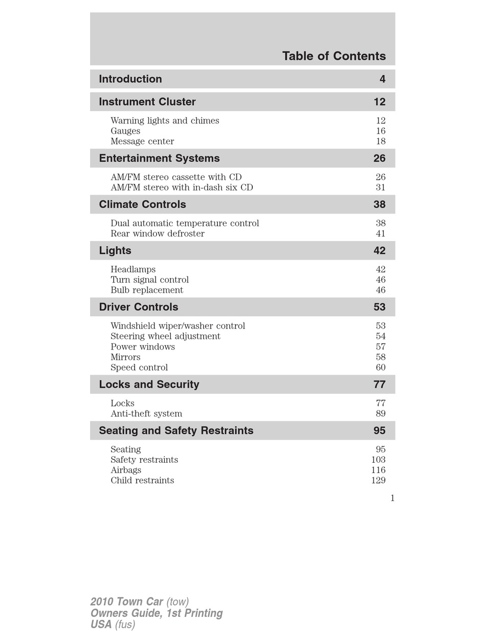 LINCOLN 2010 TOWN CAR OWNER'S MANUAL Pdf Download | ManualsLib