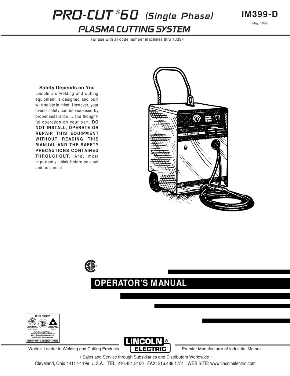 LINCOLN ELECTRIC PRO-CUT 60 OPERATOR'S MANUAL Pdf Download | ManualsLib