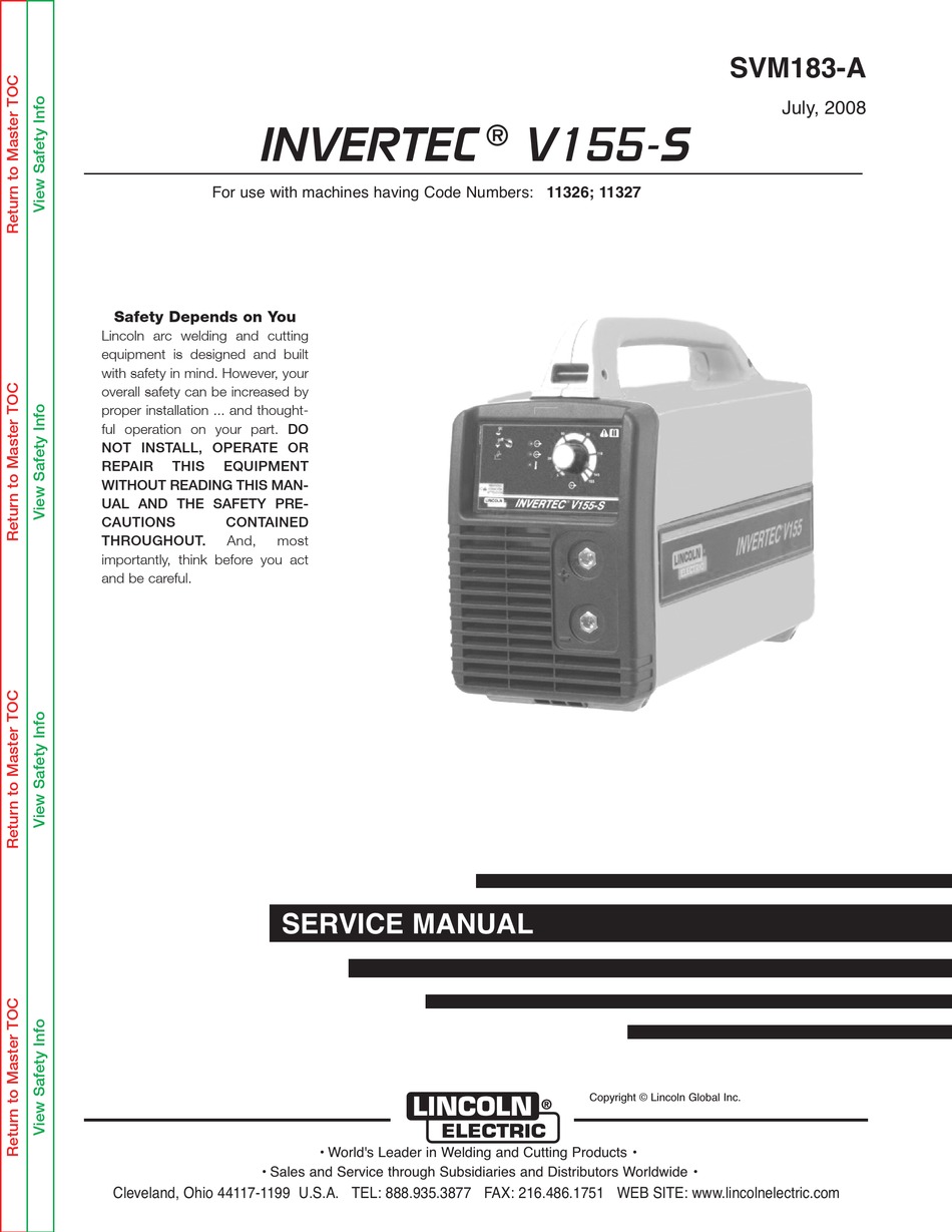 LINCOLN ELECTRIC INVERTEC V155S SERVICE MANUAL Pdf Download ManualsLib