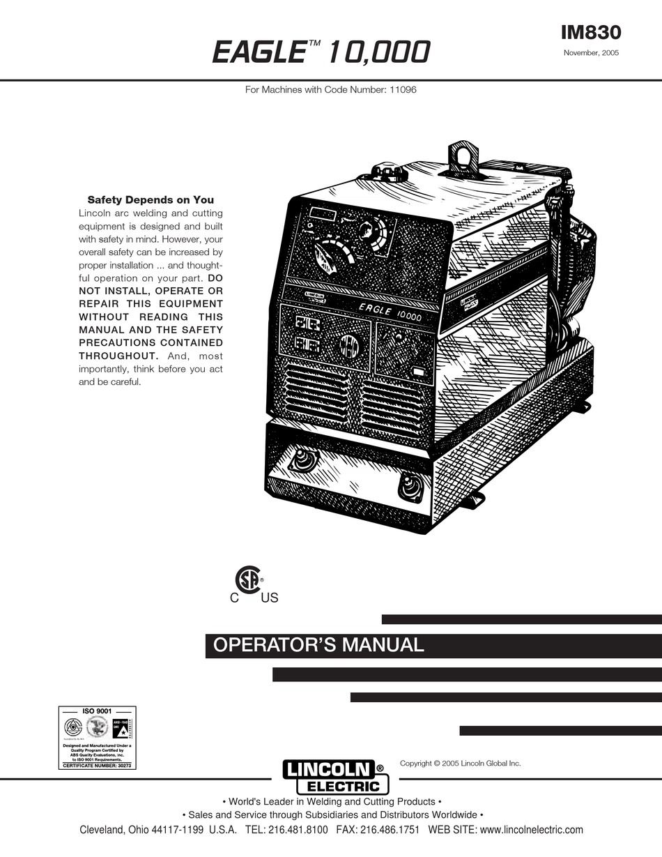 LINCOLN ELECTRIC EAGLE IM830 OPERATOR'S MANUAL Pdf Download | ManualsLib