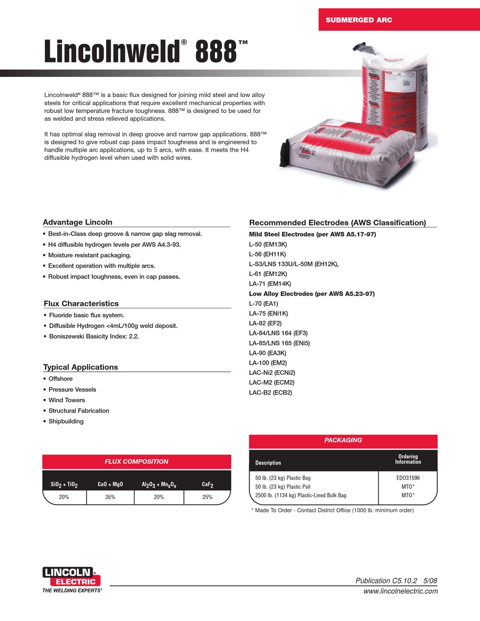 LINCOLN ELECTRIC LINCOLNWELD 888 PRODUCT MANUAL Pdf Download | ManualsLib