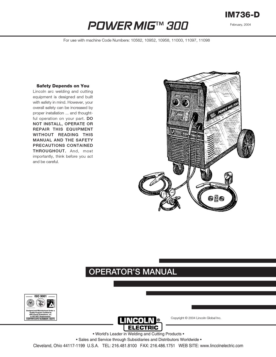 LINCOLN ELECTRIC POWER MIG IM736-D OPERATOR'S MANUAL Pdf Download